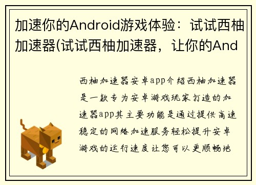 加速你的Android游戏体验：试试西柚加速器(试试西柚加速器，让你的Android游戏快人一步！)